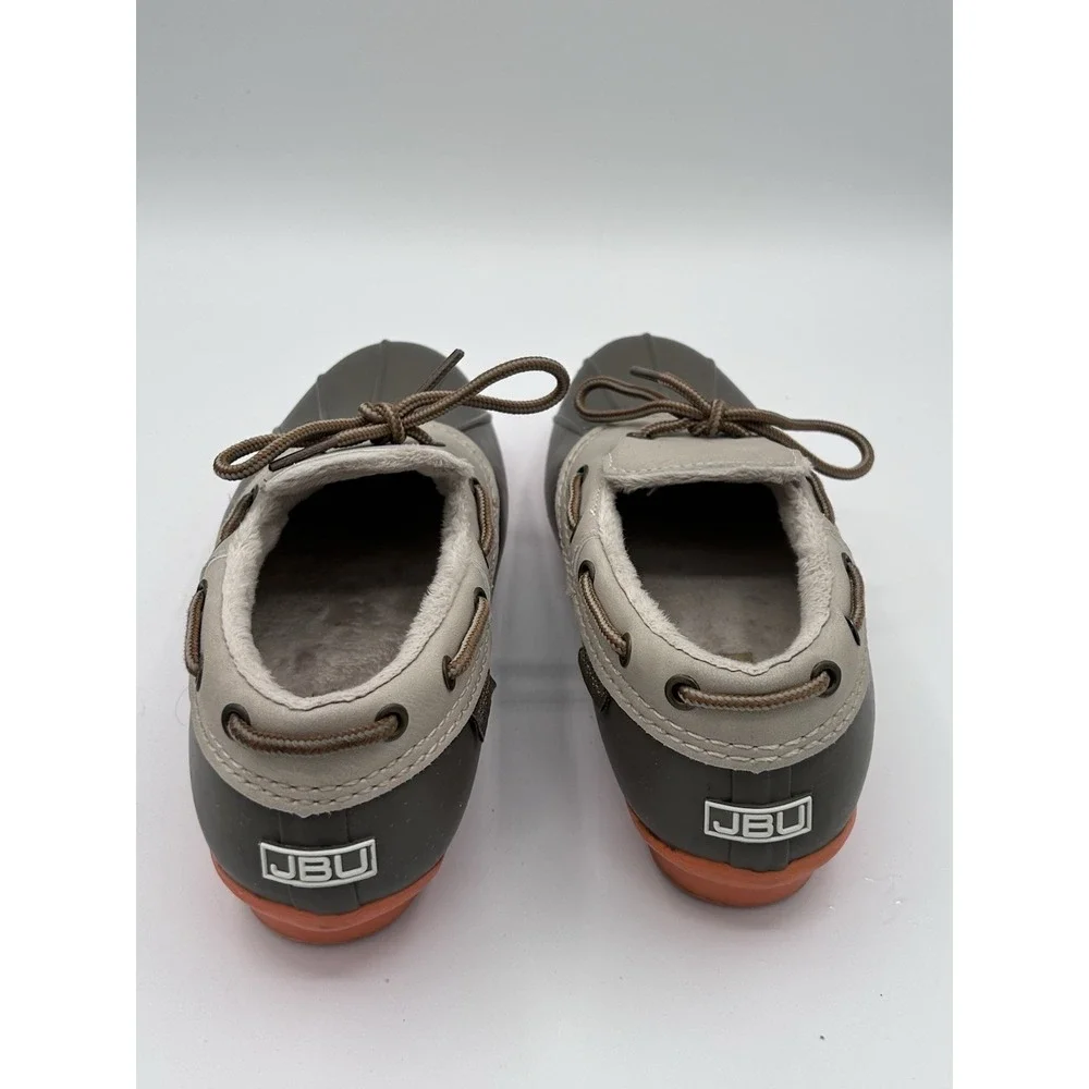 JBU Jambu Gwen Weather Ready Slip On Rubber Duck Shoes-Size 6.5-Gray/Orange/Fur